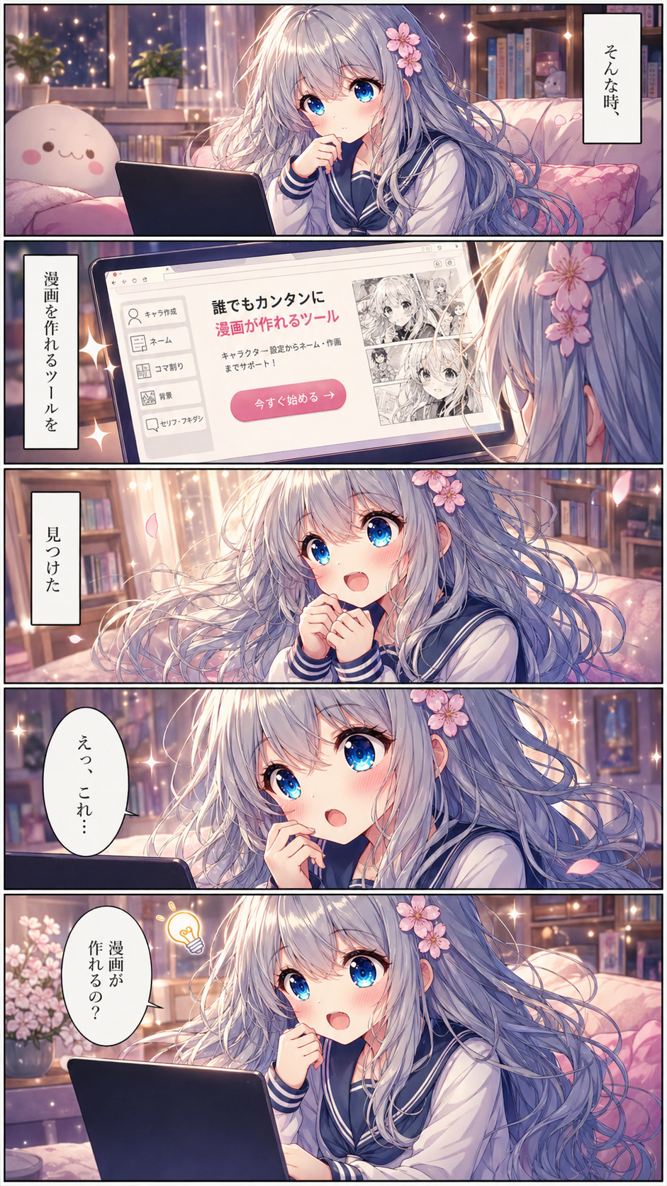 漫画作成ツールを見つけるシーン