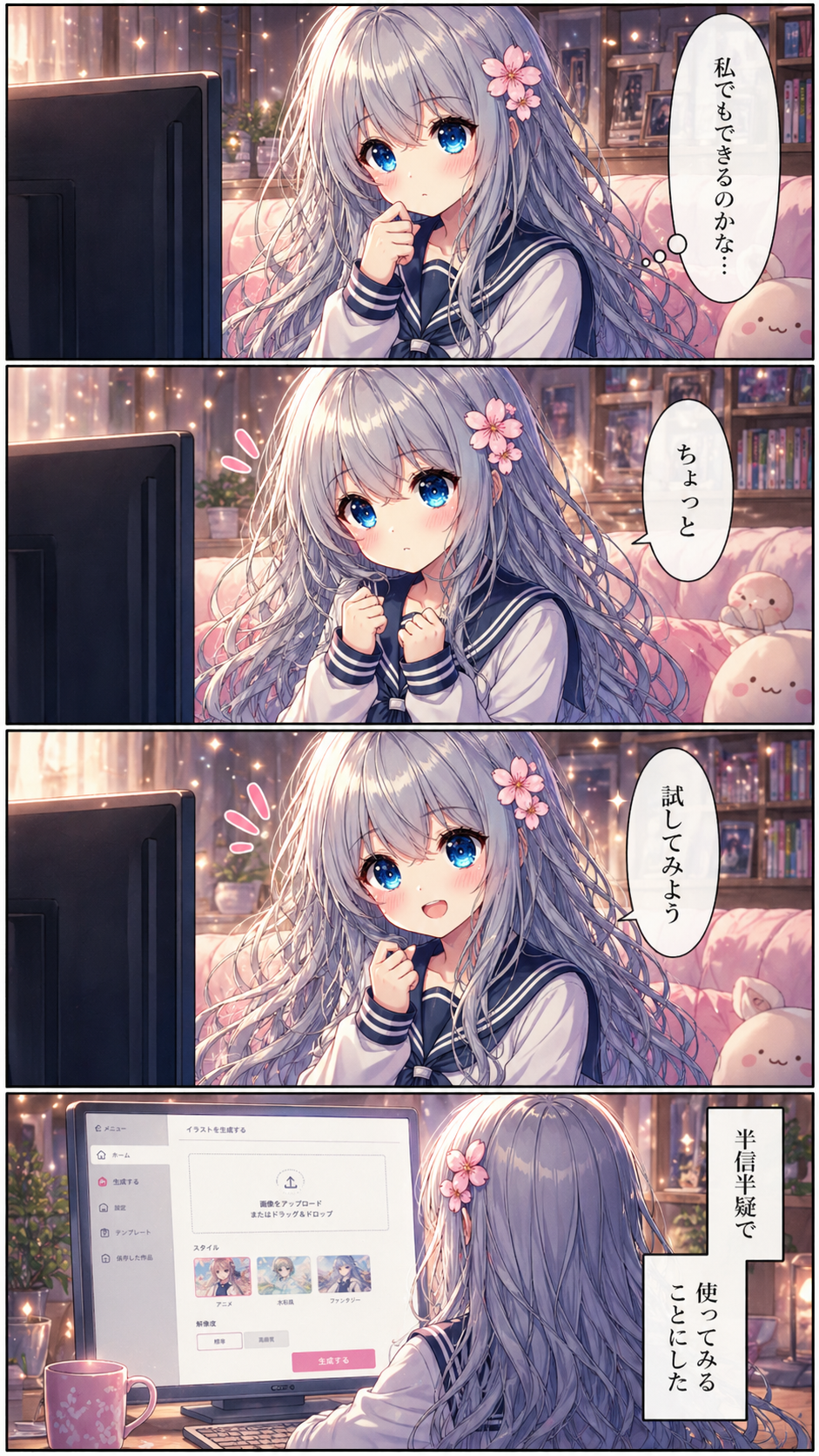 半信半疑で使い始めるシーン